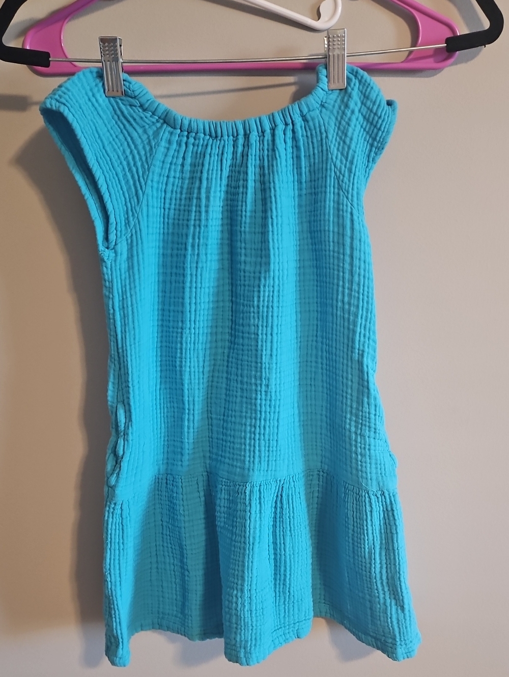 Primary Girls Bright Turquoise Textured Dress Sz 6-7